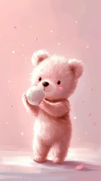 A Cute Teddy Bear in Pink Background