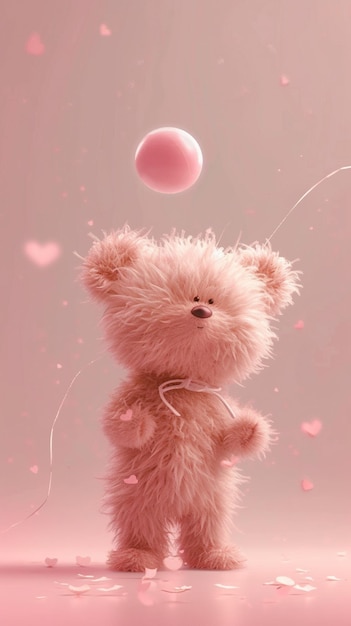 A Cute Teddy Bear in Pink Background