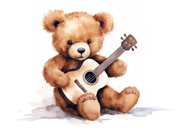 Cute teddy bear playing guitar