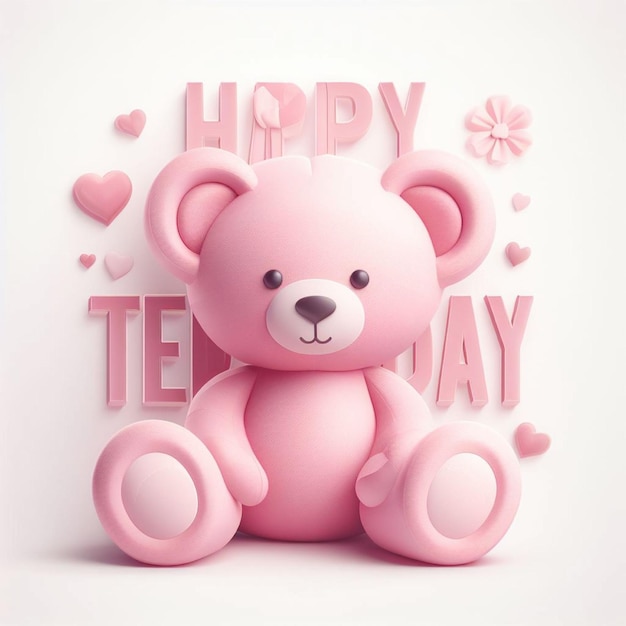 A cute teddy bear with Happy Teddy day text ai generated