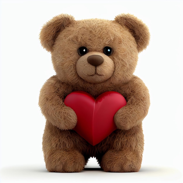 Cute teddy bear with heart love and valentine's day card 3d render illustration