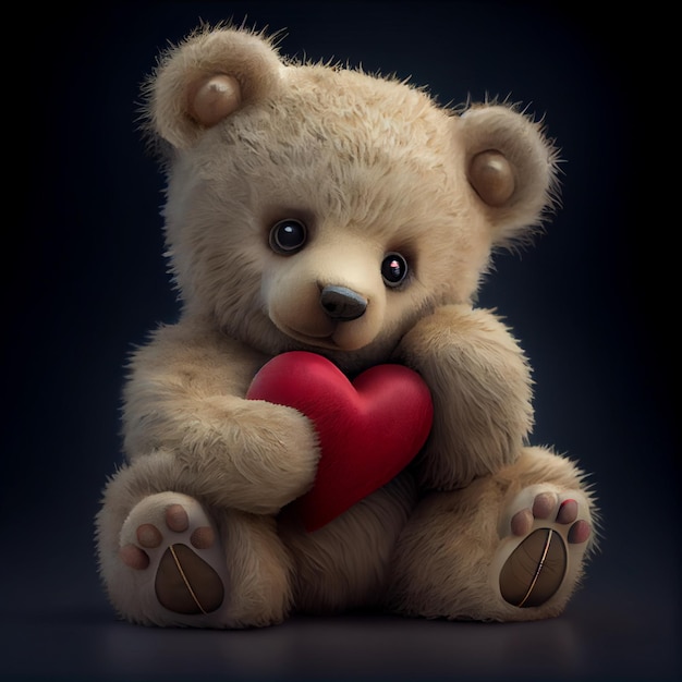 Cute teddy bear with heart love and valentine's day card 3d render illustration