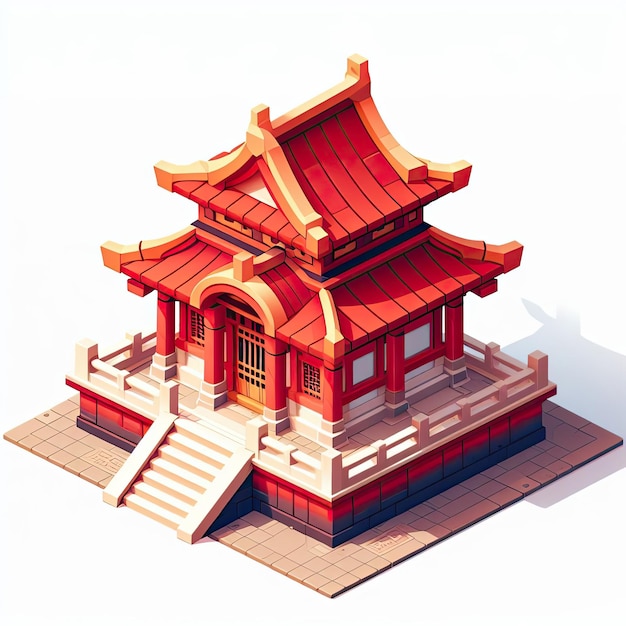 cute temple in red tone isometric