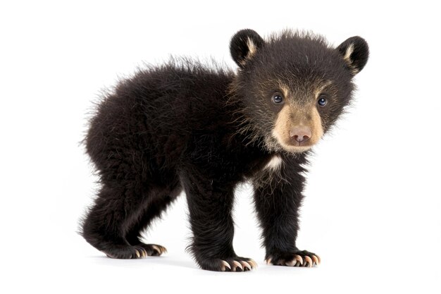 A cute Tian Shan bear cub with white claws on a white background