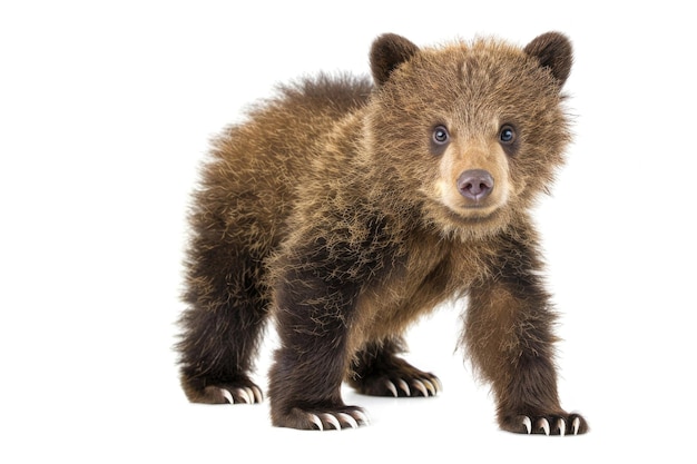 A cute Tian Shan bear cub with white claws on a white background