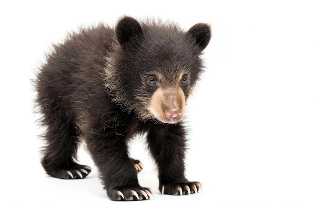 A cute Tian Shan bear cub with white claws on a white background