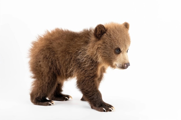 A cute Tian Shan bear cub with white claws on a white background