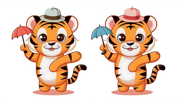 Photo cute tiger cartoon vector icon illustration