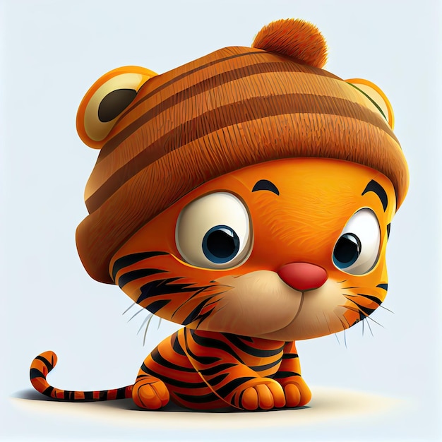 Cute tiger comic wearing a beanie with sweater and hut