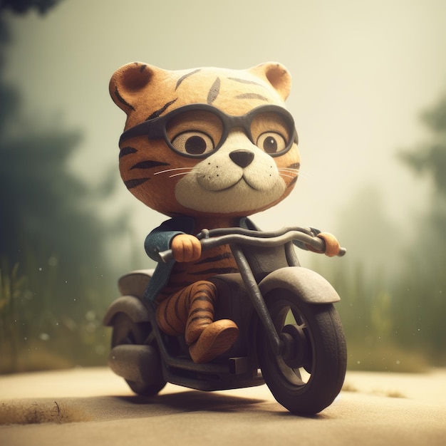 Cute Tiger Riding A Motorcycle In Jon Klassen Style