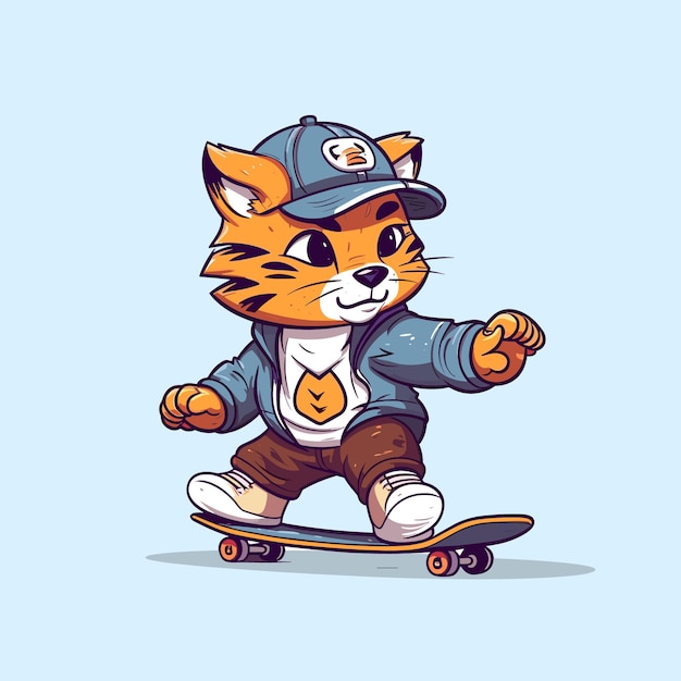 cute tiger riding skateboard summer sport vector illustration