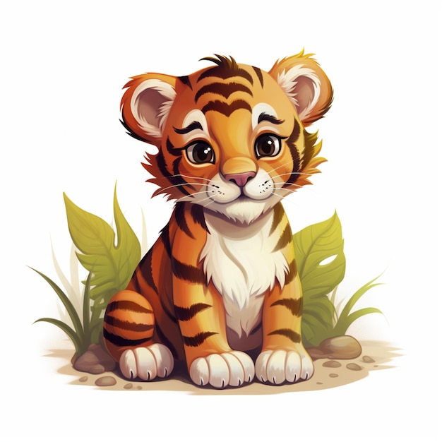 a cute tiger sitting on a grass vector style illustration