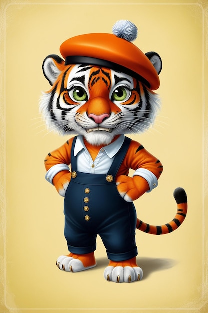 Photo cute tiger wearing clothes