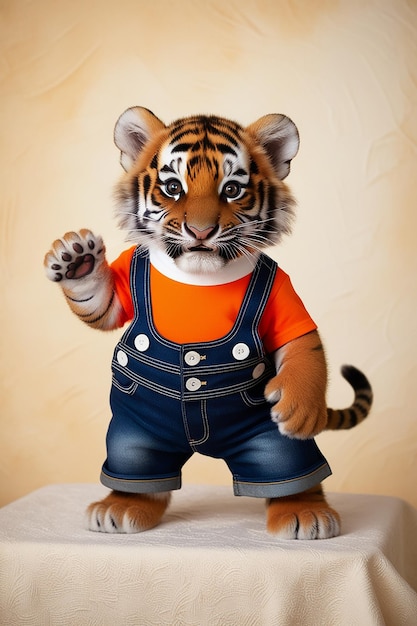 Photo cute tiger wearing clothes