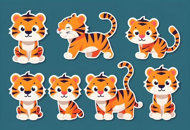 Photo cute tigers sticker set ideal for print