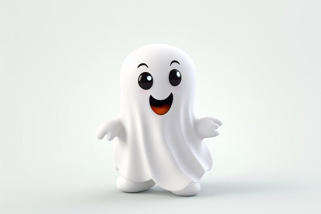 Cute tiny 3d ghost with white background