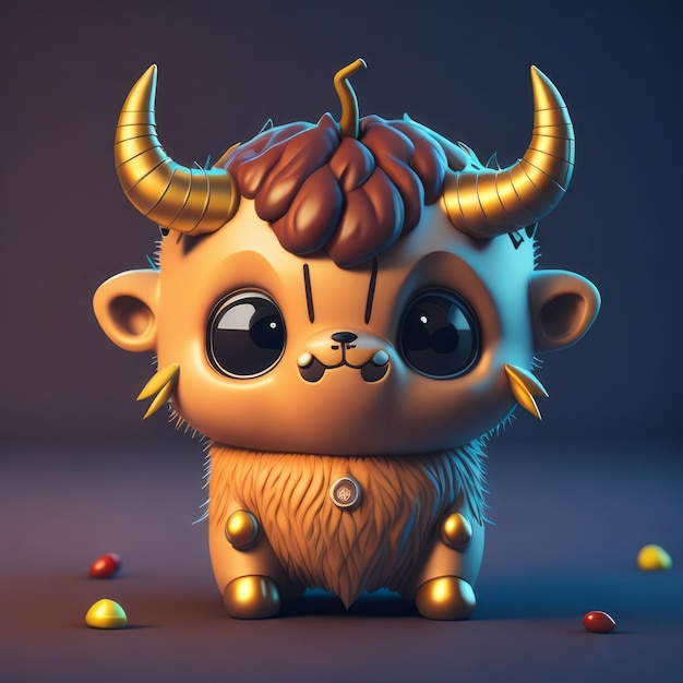 cute tiny 3d hyper realistic animated buffolo