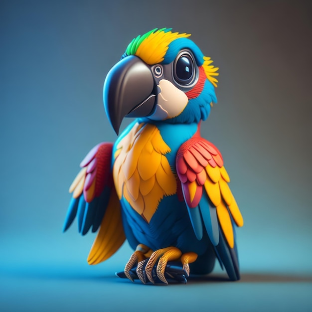 cute tiny 3d hyper realistic animated macaw