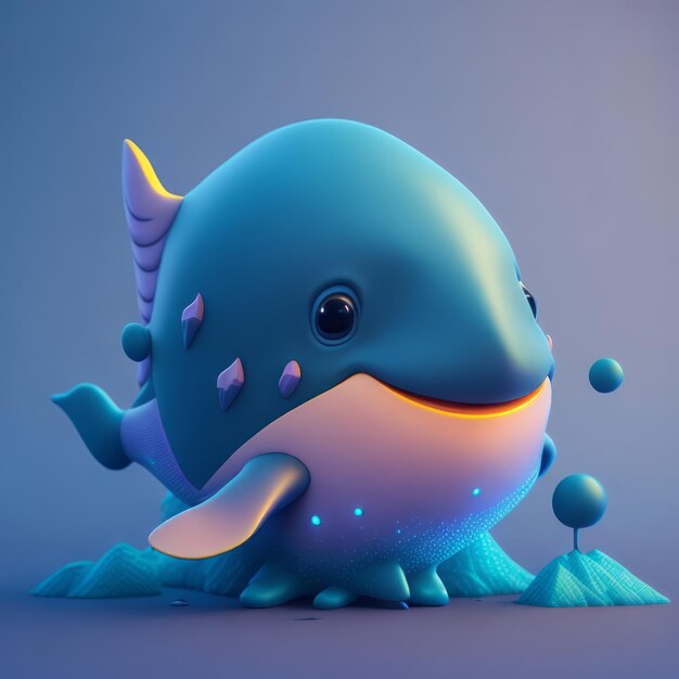 cute tiny 3d hyper realistic animated whale