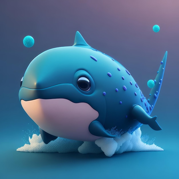 cute tiny 3d hyper realistic animated whale