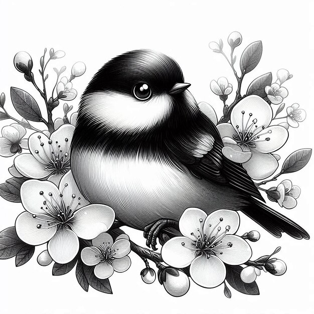 Cute Tiny Bird with Black and White Soft White Scene