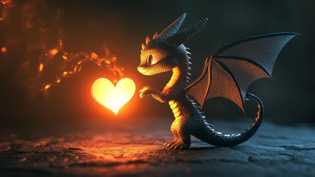 Photo cute tiny dragon with oversized wings 3d cartoon illustration