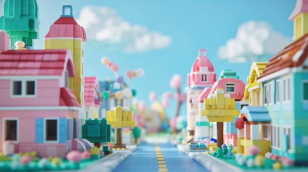 A cute town with windy roads made out of brick toys