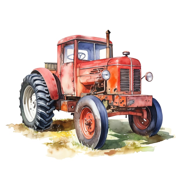 Cute tractor watercolor illustration animals and farm clipart