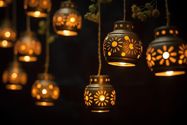 Cute traditional navratri lights with flowers background