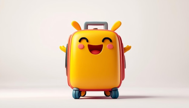 Photo cute traveller character with luggage and happy facial expression