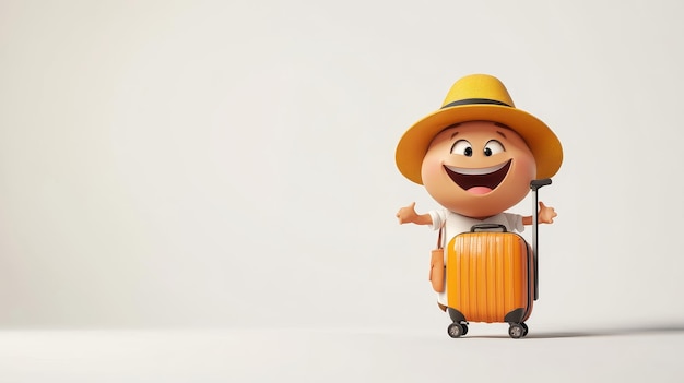 Photo cute traveller character with luggage and happy facial expression