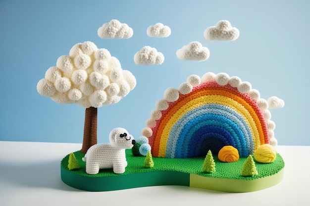 cute trees knitting colorful play ground rainbow kids education