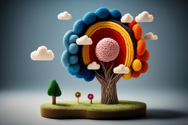 cute trees knitting colorful