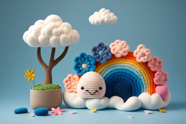 cute trees knitting colorful