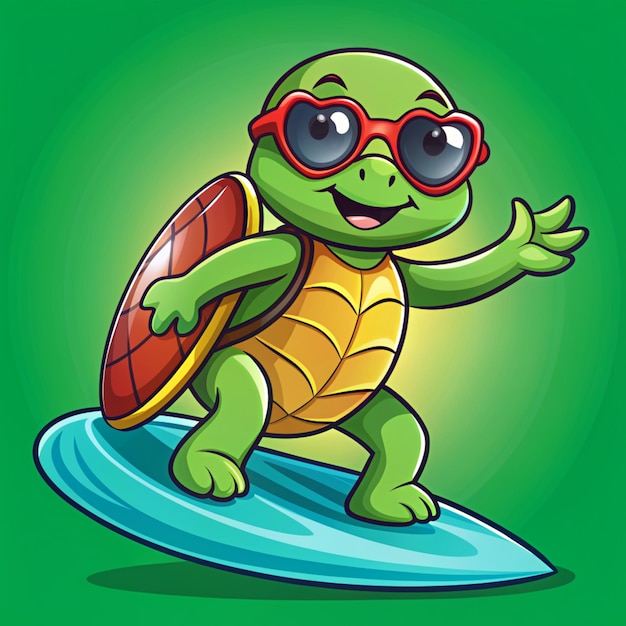 Cute Turtle Surfing On Wave Cartoon Vector Icon Illustration Animal Sport Icon Concept Isolated Premium Vector Flat Cartoon Style