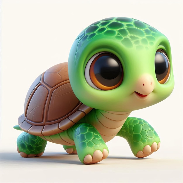 Photo cute turtle walking cartoon 3d