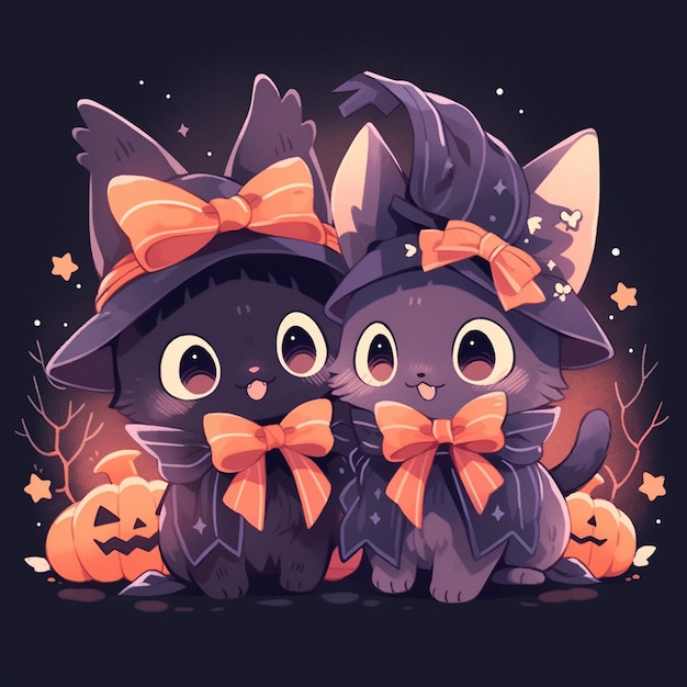 cute twin cat with halloween