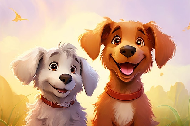 Cute two papy dogs children friendly cartoon