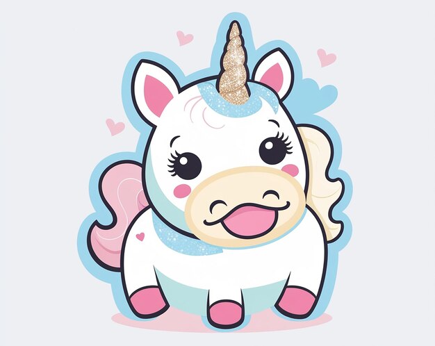 Photo cute unicorn bite love cartoon vector icon illustration animal nature icon concept isolated premium vector flat cartoon style