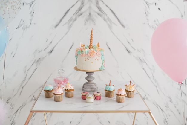 Cute unicorn cake for Birthday, holiday decoration