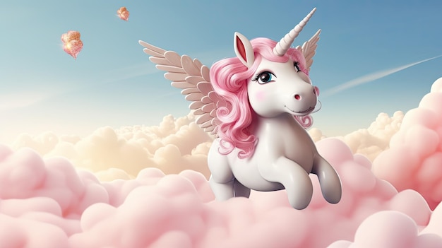 Cute Unicorn in Clouds Illustration AI GenerativexA