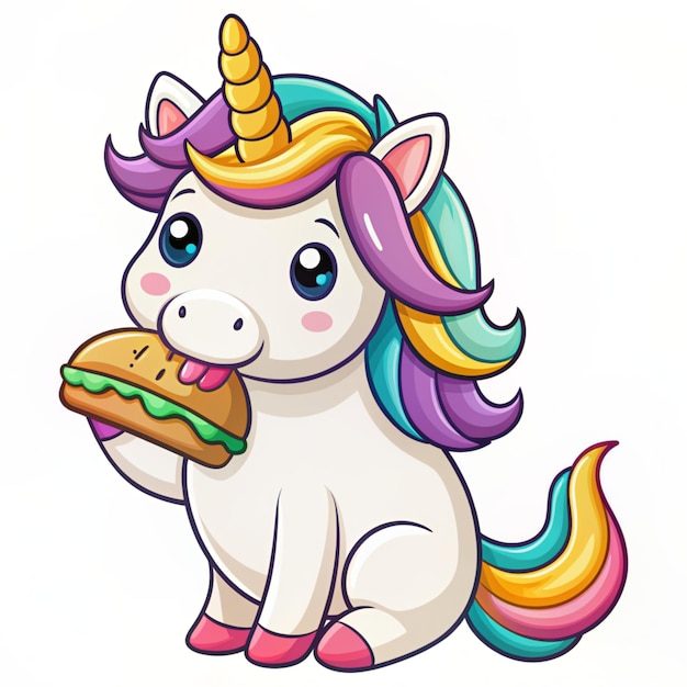 Cute Unicorn Eating Hotdog Cartoon Vector Icon Illustration Animal Food Icon Concept Isolated Premium Vector Flat Cartoon Style