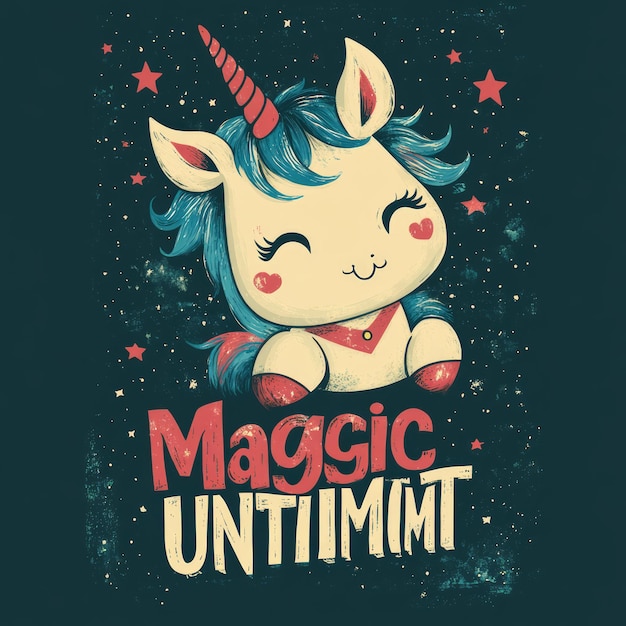 Photo cute unicorn illustration with playful typography