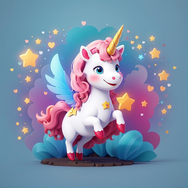 Cute unicorn jumping with star cartoon vector icon illustration animal nature icon concept isolated