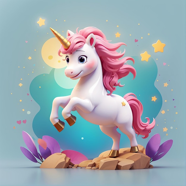 Cute unicorn jumping with star cartoon vector icon illustration animal nature icon concept isolated