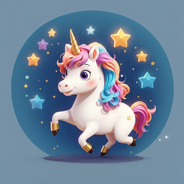 Cute unicorn jumping with star cartoon vector icon illustration animal nature icon concept isolated