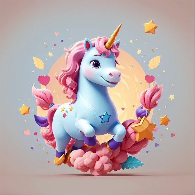 Cute unicorn jumping with star cartoon vector icon illustration animal nature icon concept isolated