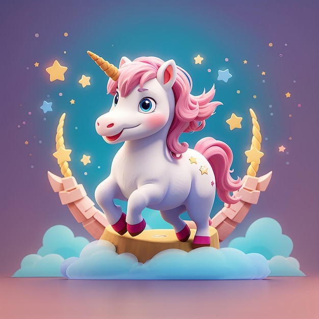 Cute unicorn jumping with star cartoon vector icon illustration animal nature icon concept isolated