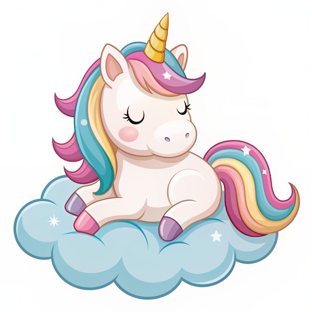 Photo cute unicorn laying on cloud cartoon vector icons illustration flat cartoon concept suitable for any creative project