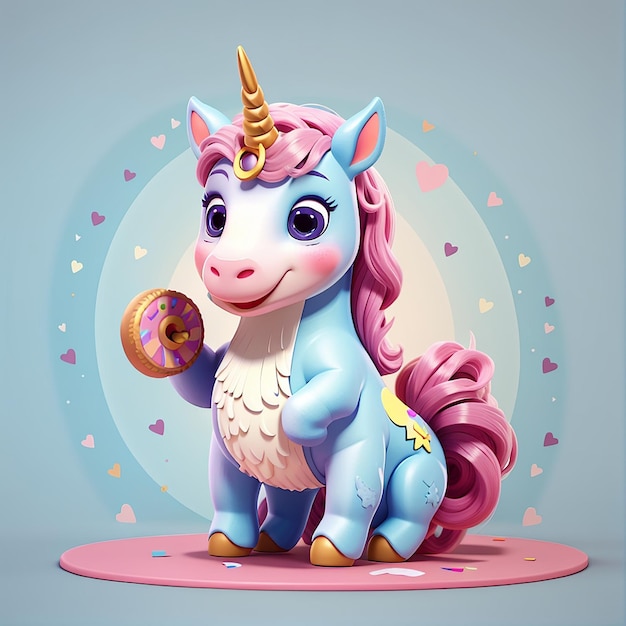 Cute unicorn lifting donut dumbbell cartoon vector icon illustration animal sport icon isolated